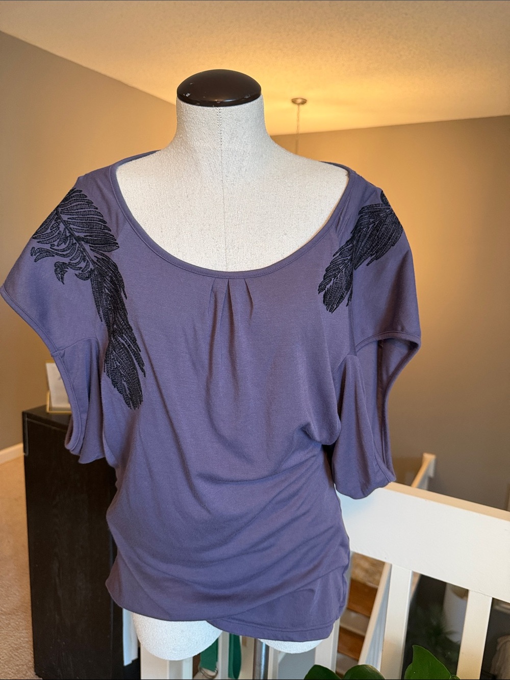 ASOS Purple Feather-Accent Scoop Neck Women's Top